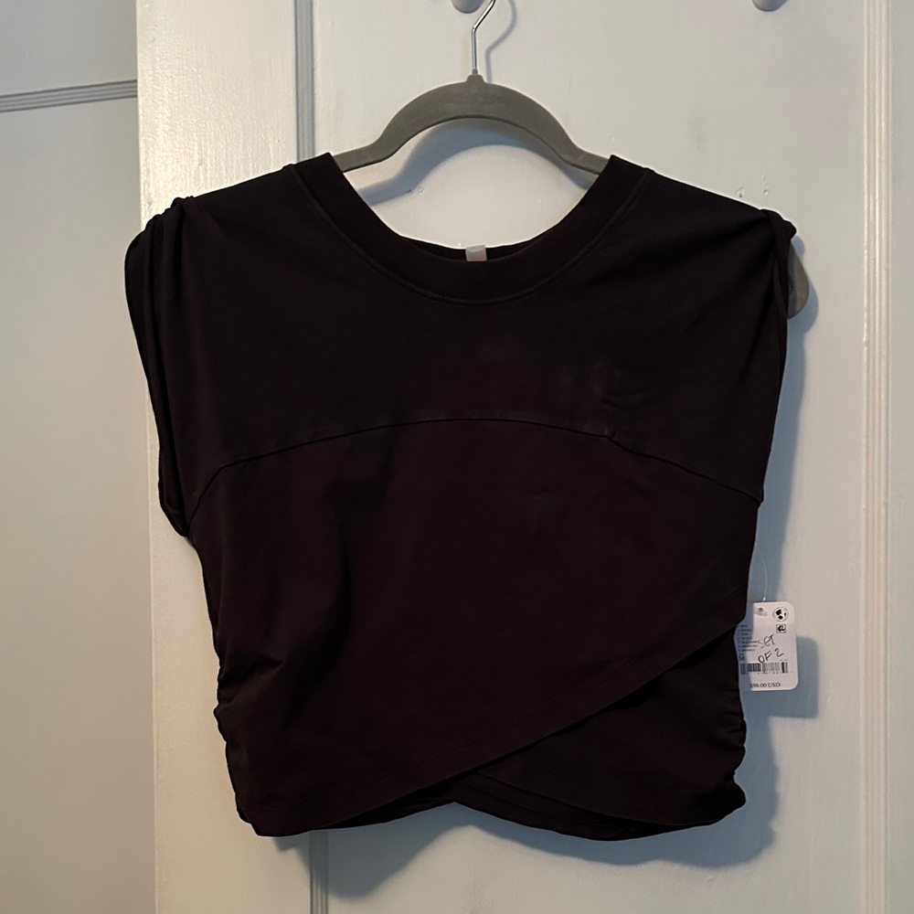 FP Movement by Free People Black Cropped Twist-Hem Tee